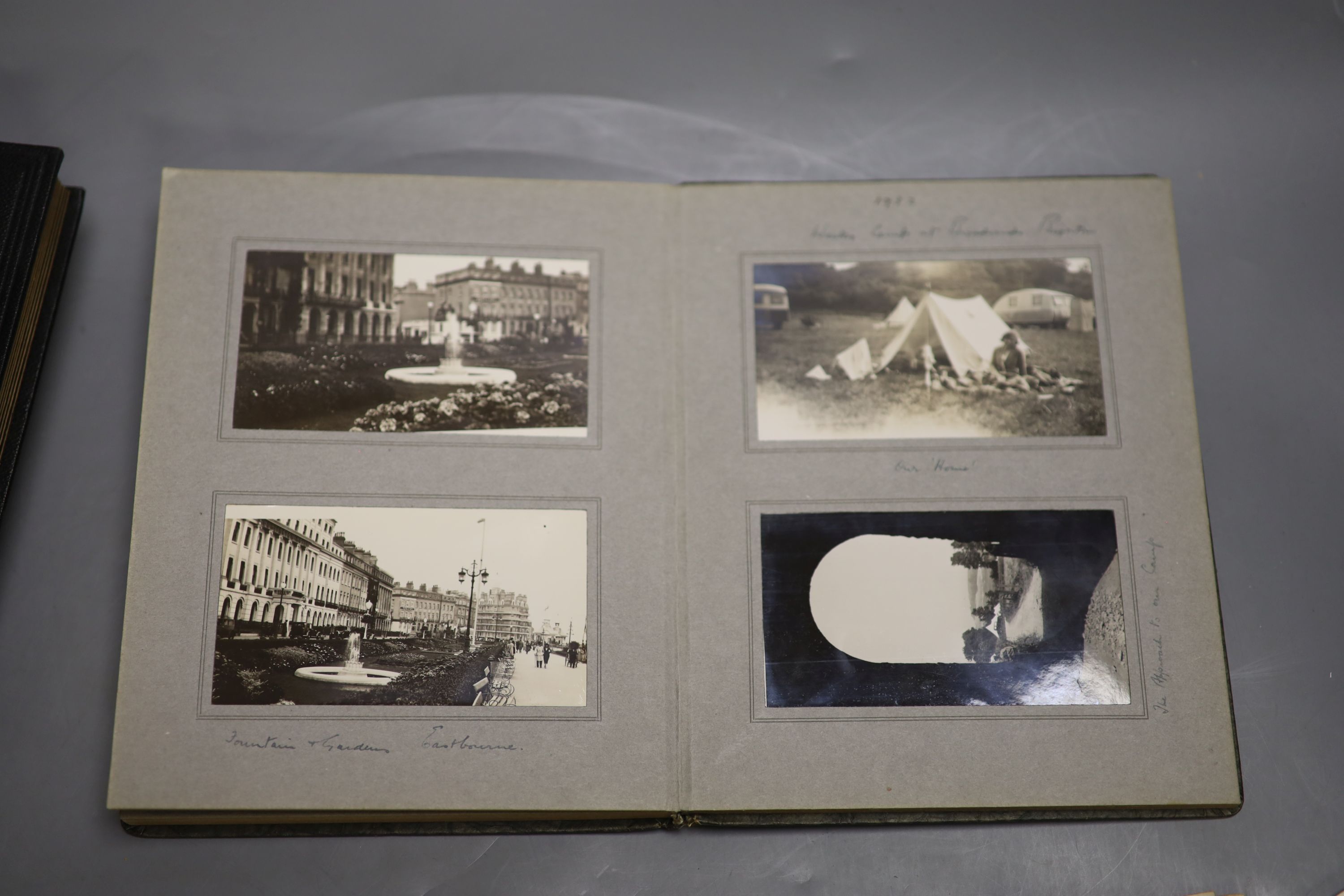 Three albums of photographs and a quantity of postcards inc. erotica.